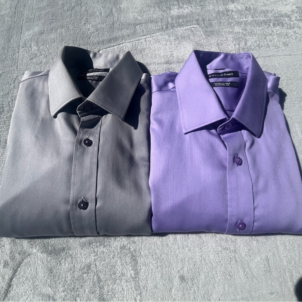 Bellissimo Men's Wrinkle Free Modern Fit Dress Shirts Set of 2 Grey & Lilac